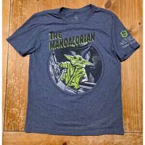 The Mandalorian Mens Small T-Shirt Heather Blue Graphic T Star Wars Yoda Disney